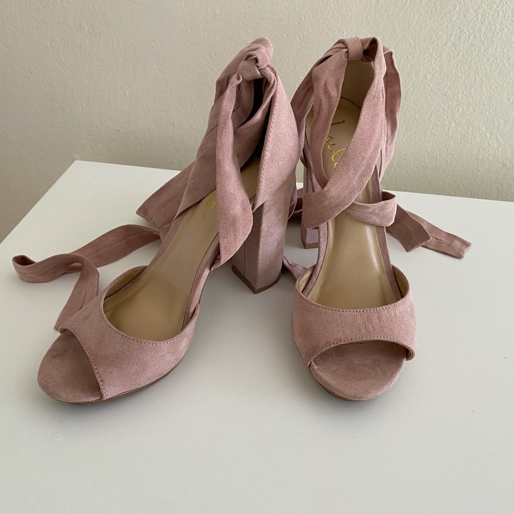 Lulu's | Blush Suede Lace-Up Platform Heels | Womens Size 8